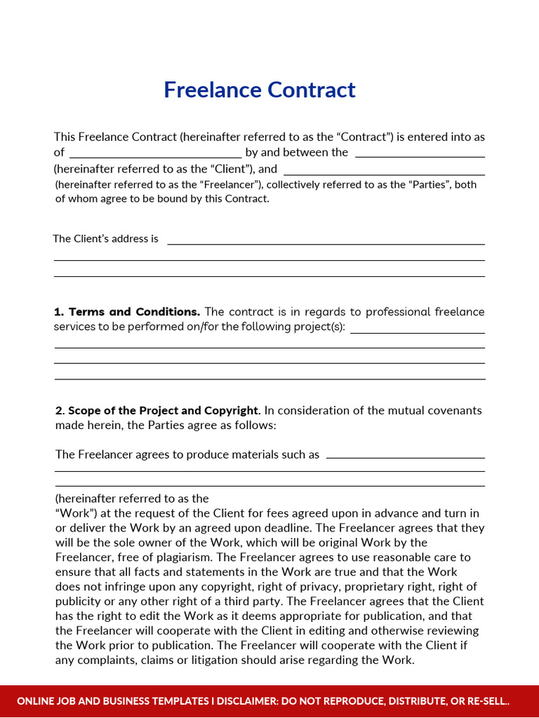 Freelance Contract Template PDF Freelancer Trade Secret