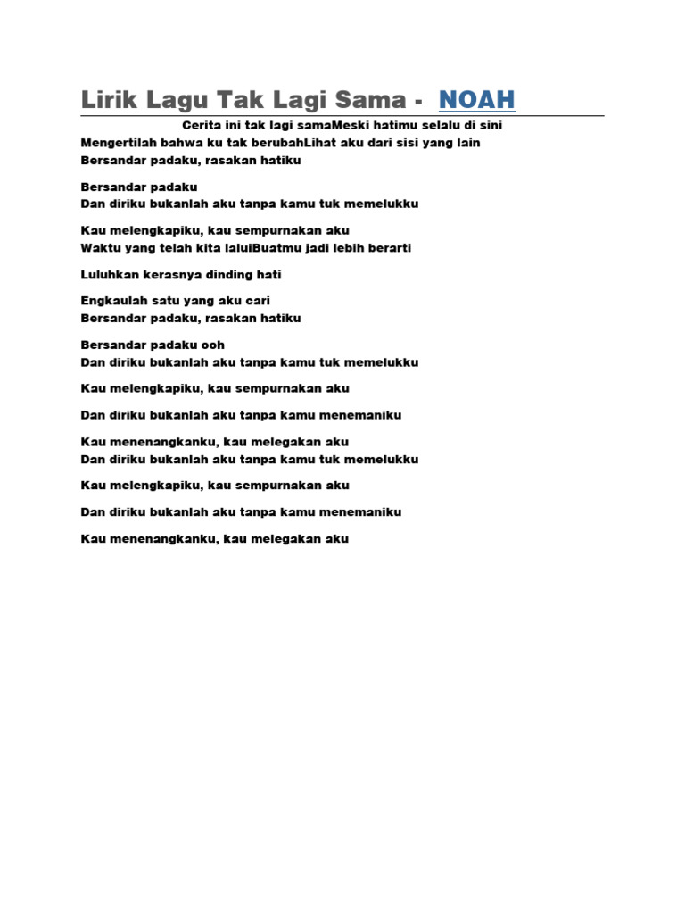 NOah Tak Lagi Sama | PDF