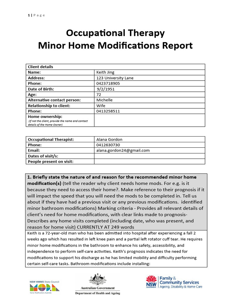 Part A Minor Mods Report Template | PDF | Caregiver | Osteoarthritis