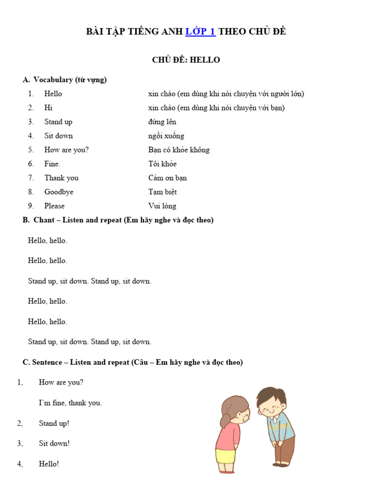 Bai Tap Tieng Anh Lop 1 | PDF