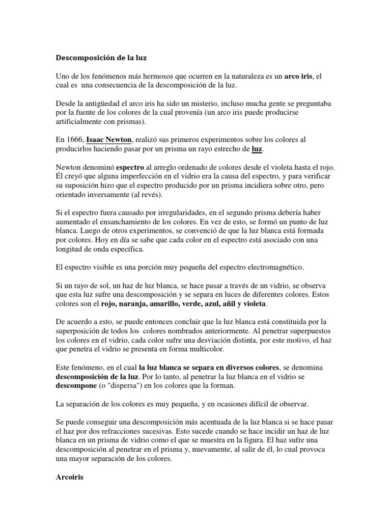 Descomposición de la luz blanca y arco iris | PDF | Arco iris | Color