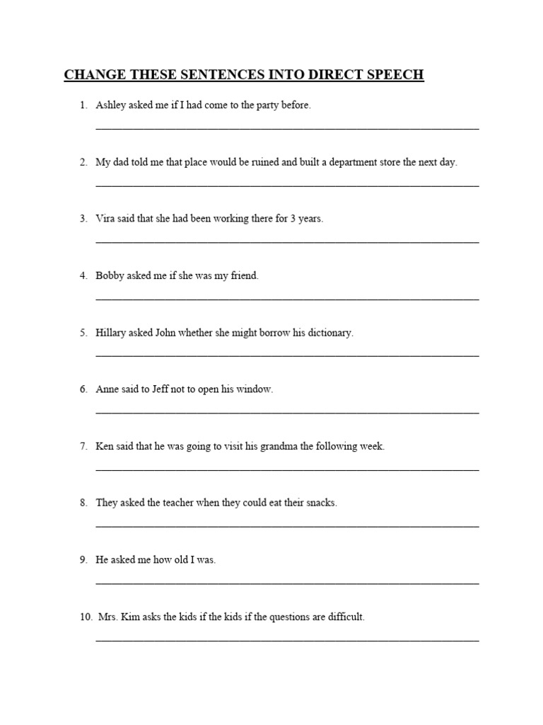 Direct Speech Transformation Exercises | PDF
