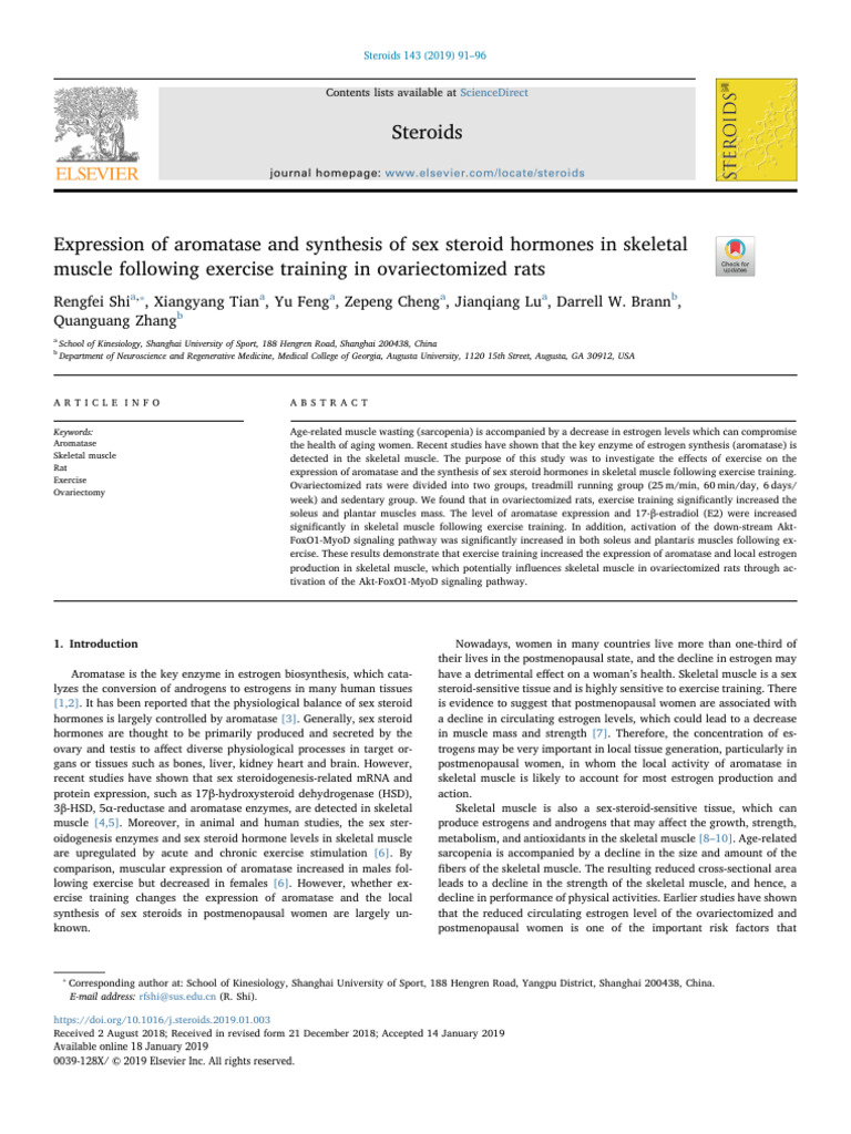 Expression of Aromatase and Synthesis of Sex Steroid Hormones in ...
