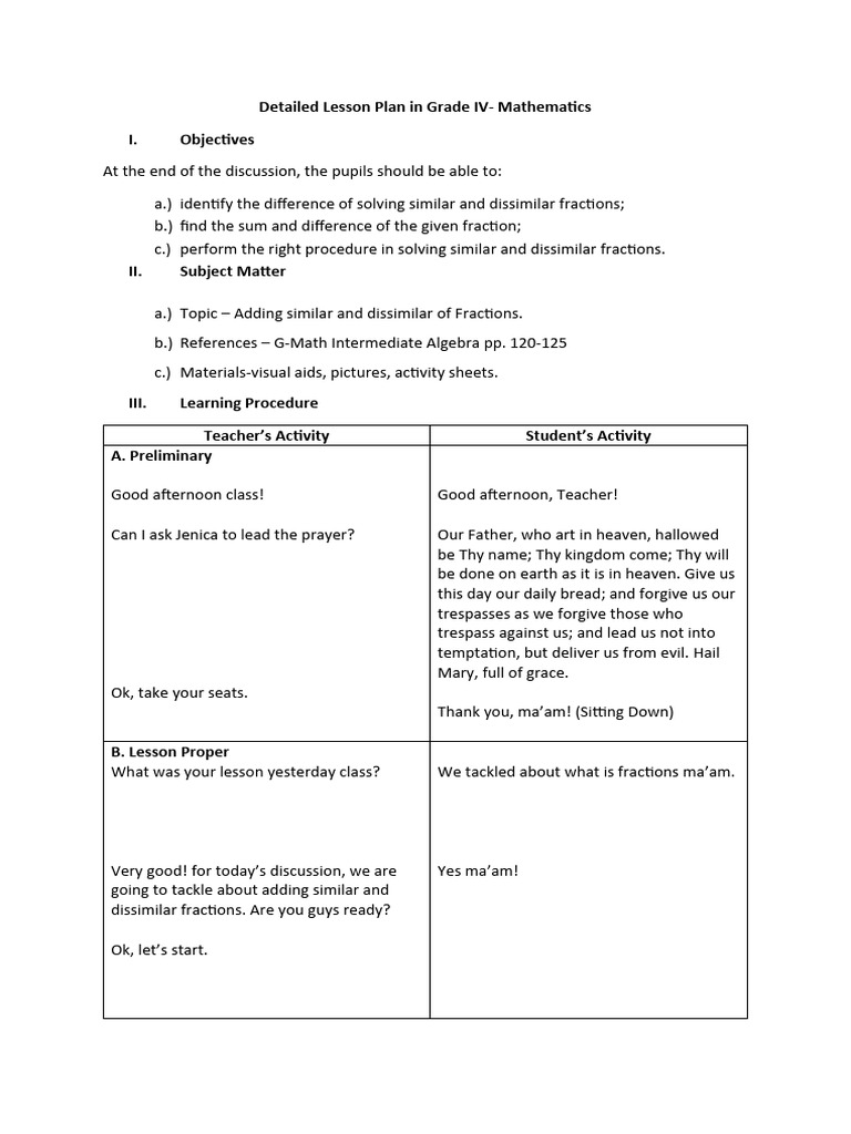 Grade 4 Lesson Plan: Adding Fractions | PDF | Mathematics