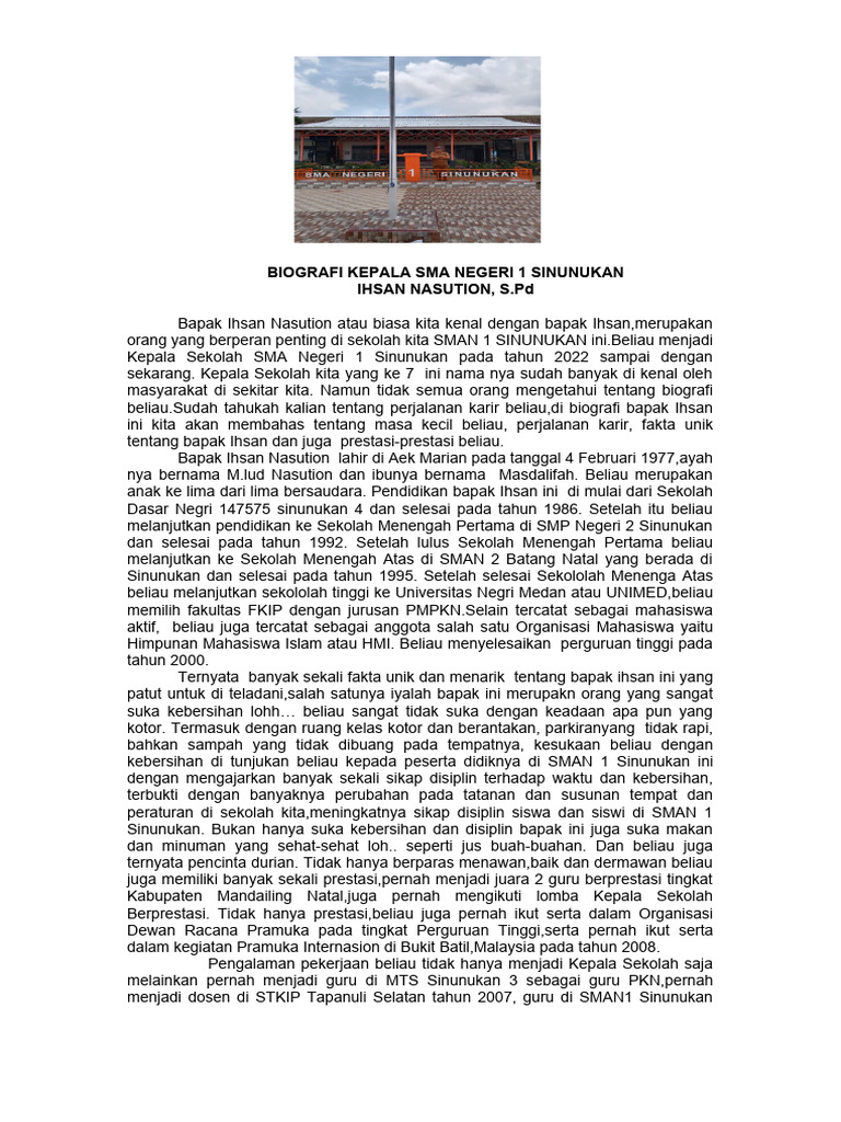 Biografi Ihsan Nasution, Kepala SMAN 1 | PDF
