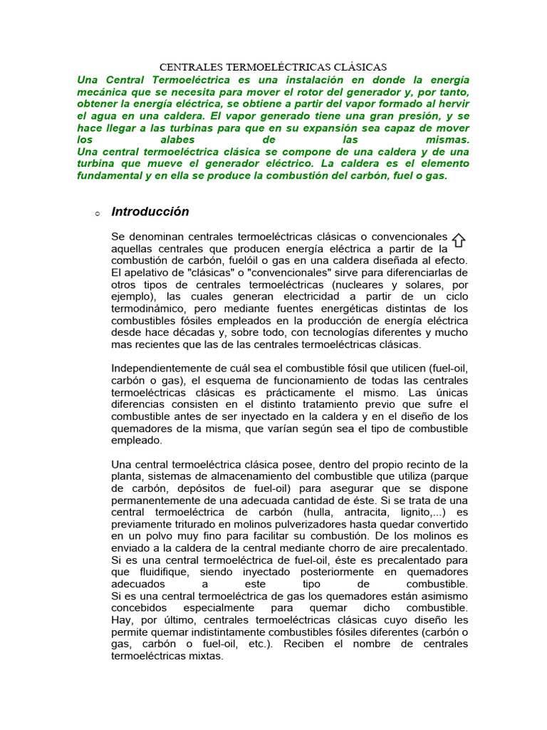 Centrales Termoeléctricas Clásicas | PDF | Tecnología energética ...