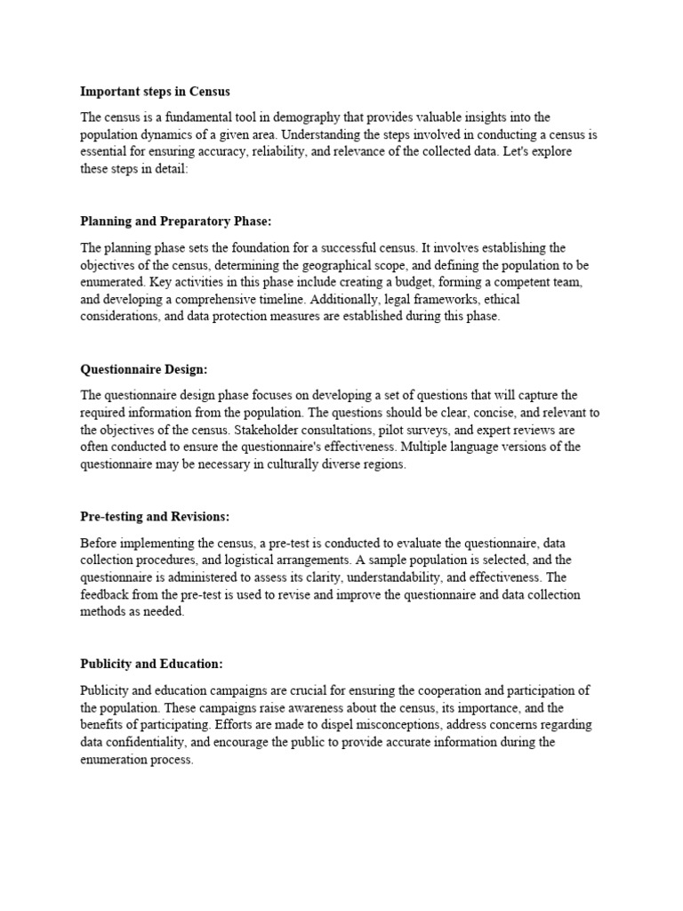 Important Steps In Census Pdf Census Data
