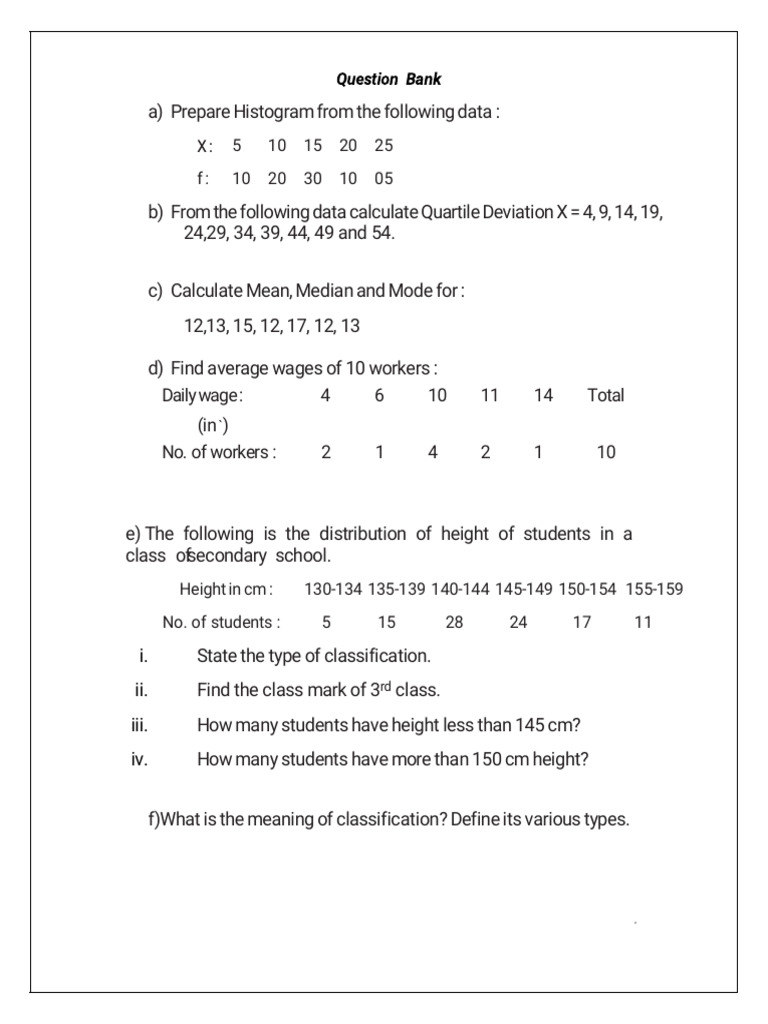 Statistics Question Bank | PDF | Mode (Statistics) | Statistics