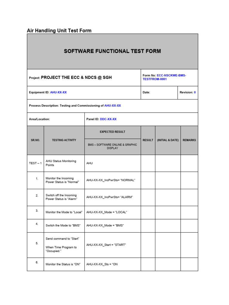 AHU BMS Functional Testing Report | PDF
