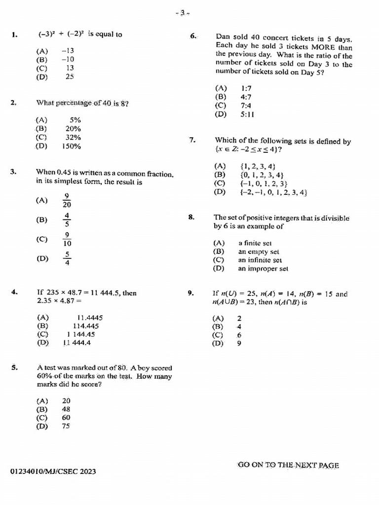 CSEC Mathematics P1 May-June | PDF