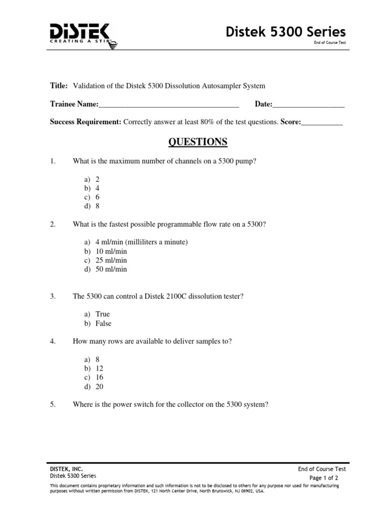 Distek 5300 Series Test Guide | PDF
