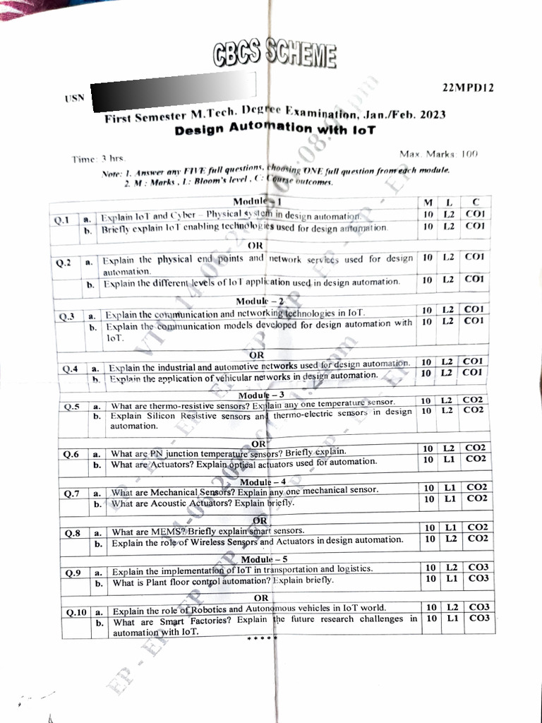 IoT in Design Automation Exam Guide | PDF | Automation | Engineering