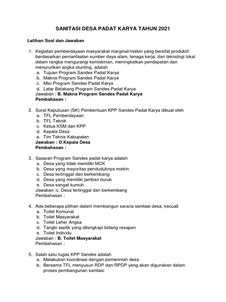 Soal soal latihan test online tfl sanitasi pdf