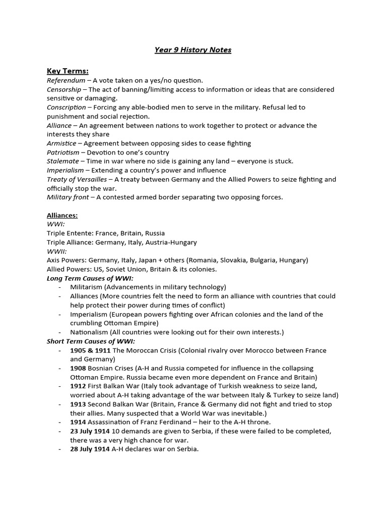 Year 9 history notes pdf world war i allies of world war i