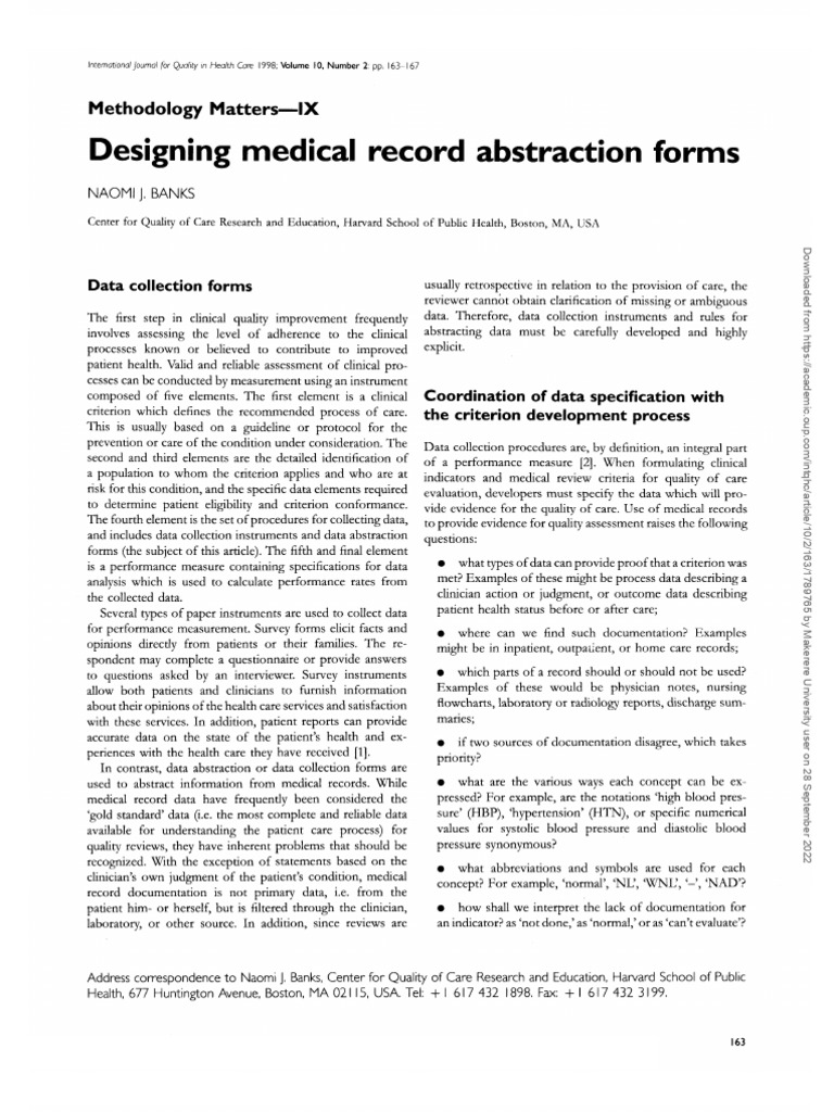 Designing Medical Record Abstraction Forms PDF Medical Record Data