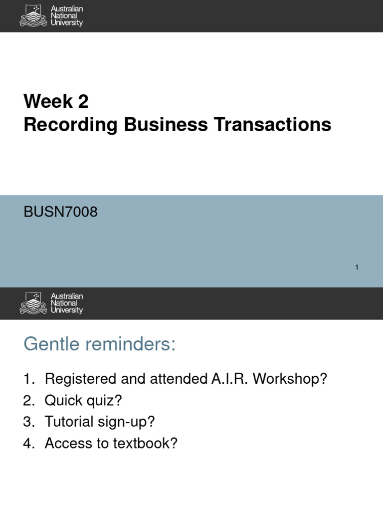 BUSN7008 Week 2 Recording Business Transactions | PDF | Debits And ...