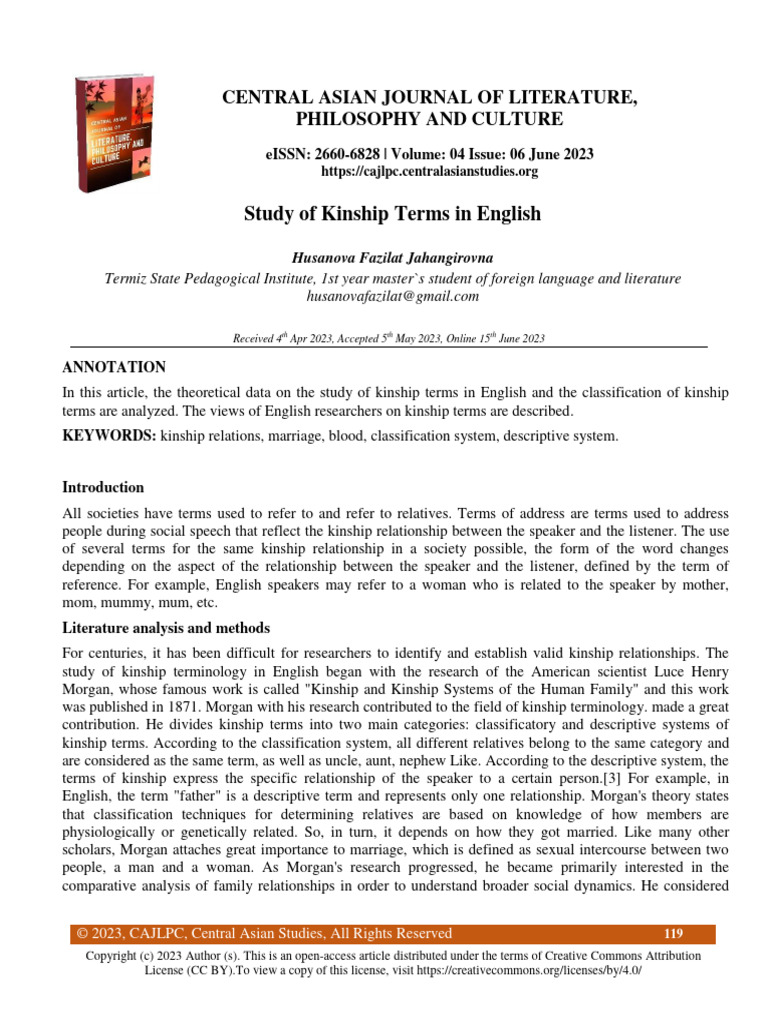 Study of Kinship Terms in English | PDF | Kinship | Family