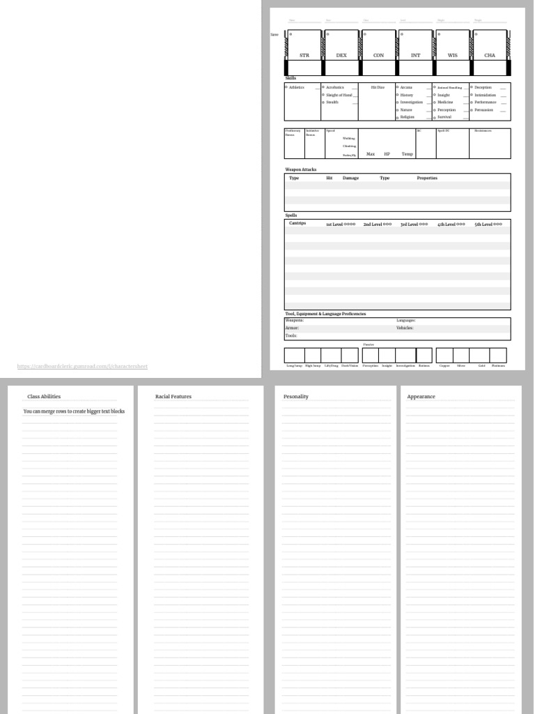 HalfCaster Character Sheets PDF