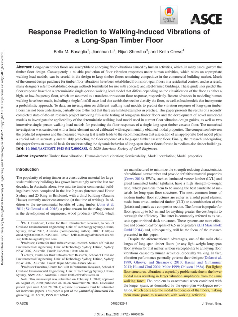 (ASCE) - Floor Vibration Wooden Floor | PDF | Lumber