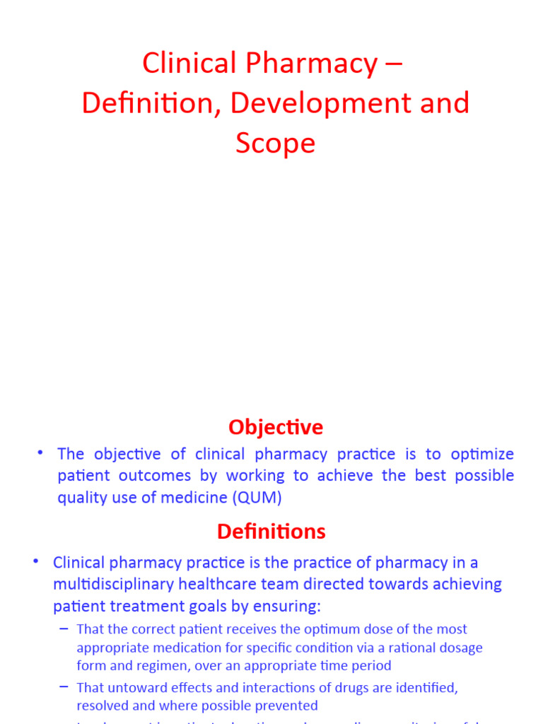 Clinical Pharmacy: Definition and Scope | PDF | Pharmacy | Pharmacist