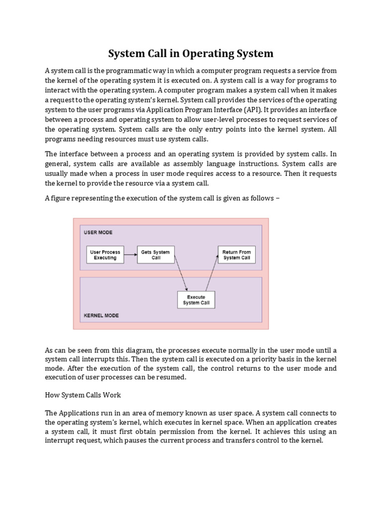 System Call in Operating System | PDF | Operating System | Kernel ...
