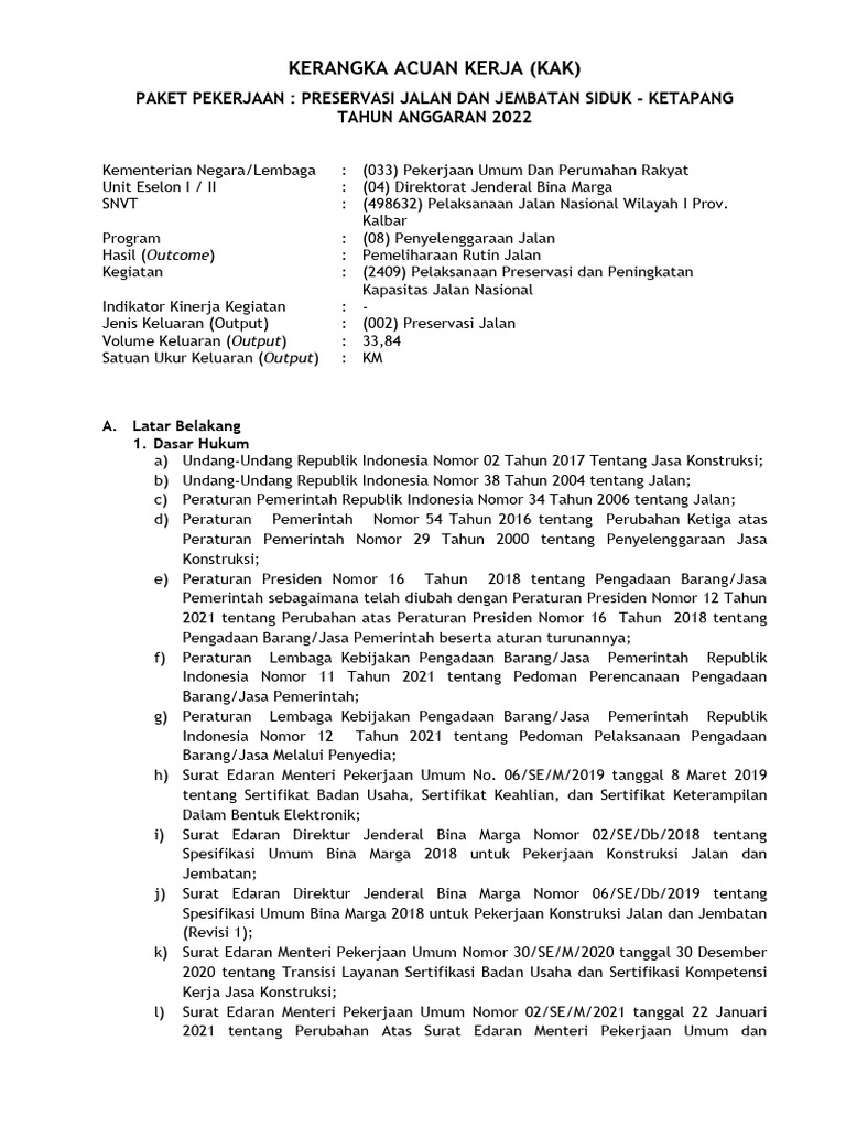 Preservasi Jalan Siduk-Ketapang 2022 | PDF | Teknologi & Rekayasa