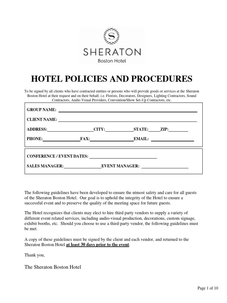 Sheraton Boston Hotel Vendor Guidelines | PDF | Vehicles | Computer Network