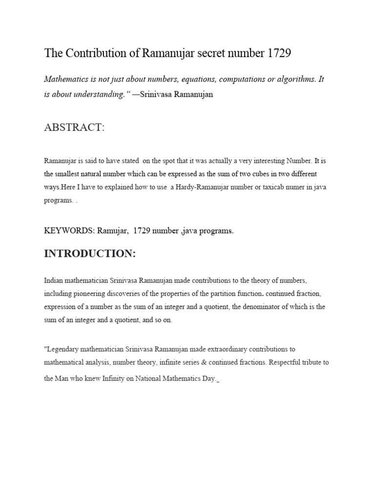 Taxicab Number PDF Numbers Discrete Mathematics