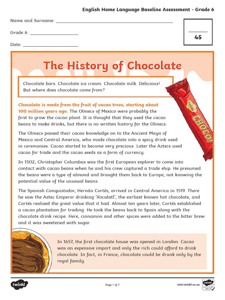 Grade 6 English Home Language Baseline Assessment | PDF | Chocolate ...