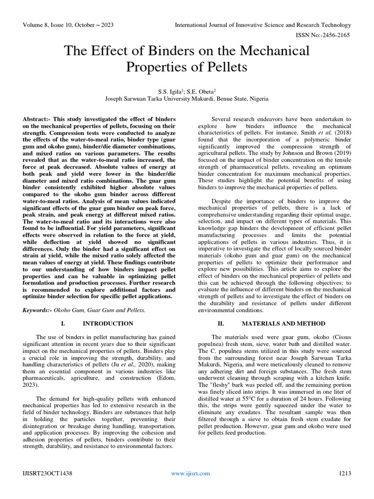 The Effect of Binders On The Mechanical Properties of Pellets PDF