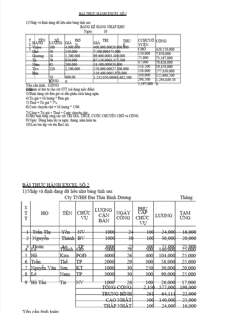 Bai Tap Excel Co Loi Giai Hay | PDF
