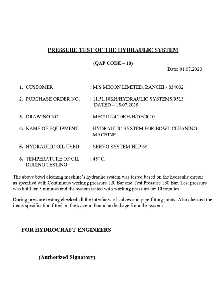 Pressure Test Certificate Mecon PDF