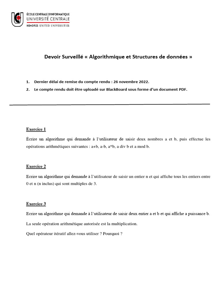 Devoir Surveillé en Algorithmique | PDF