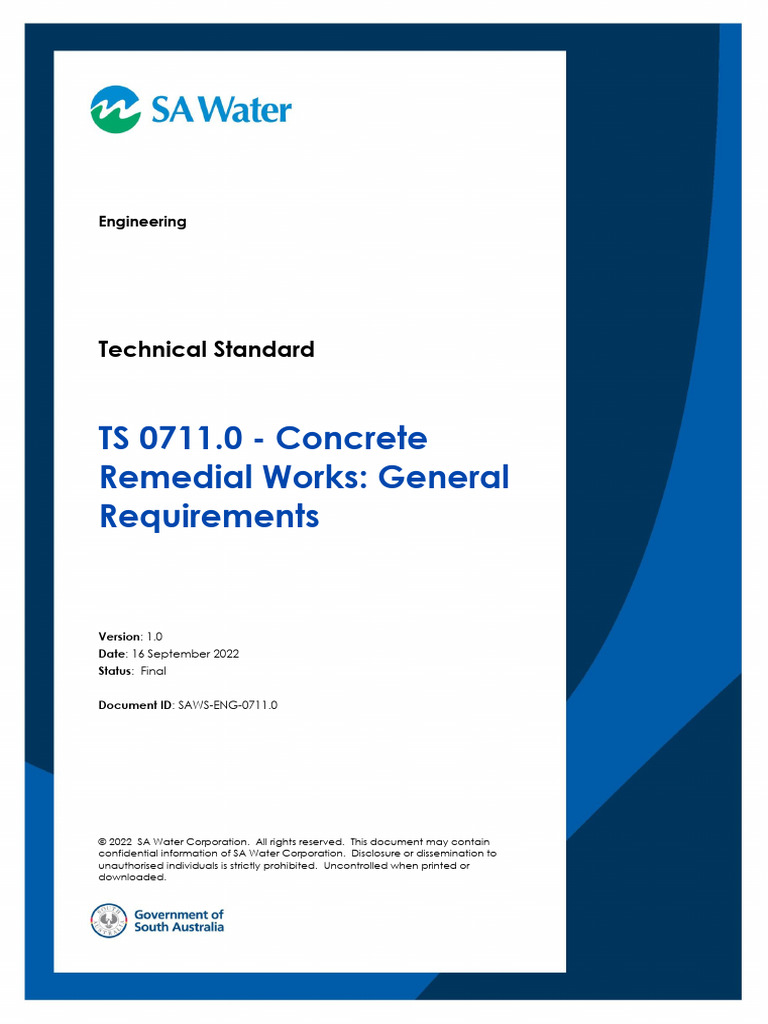 SAWSEnG0711.0 Concrete Remedial Works General Requirements PDF Concrete Reinforced Concrete