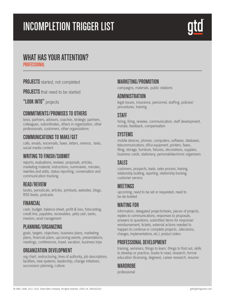 Incompletion Trigger List for GTD | PDF | Career & Growth | Art