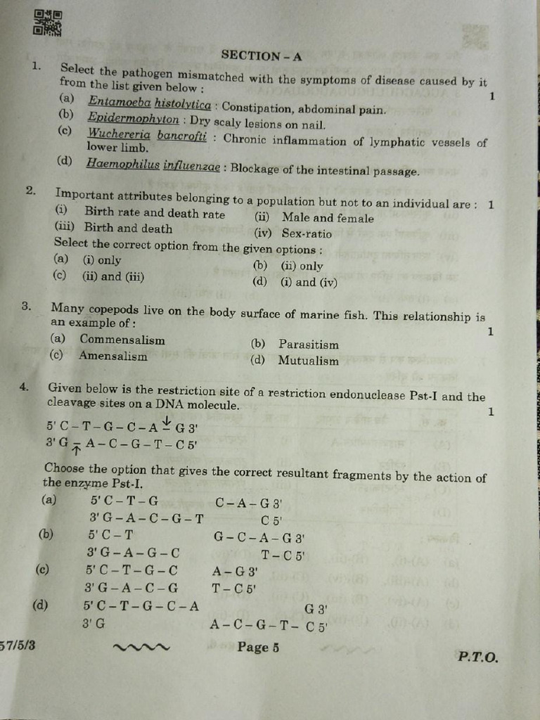 CBSE Board Class 12 Biology Question Paper 2023 PDF