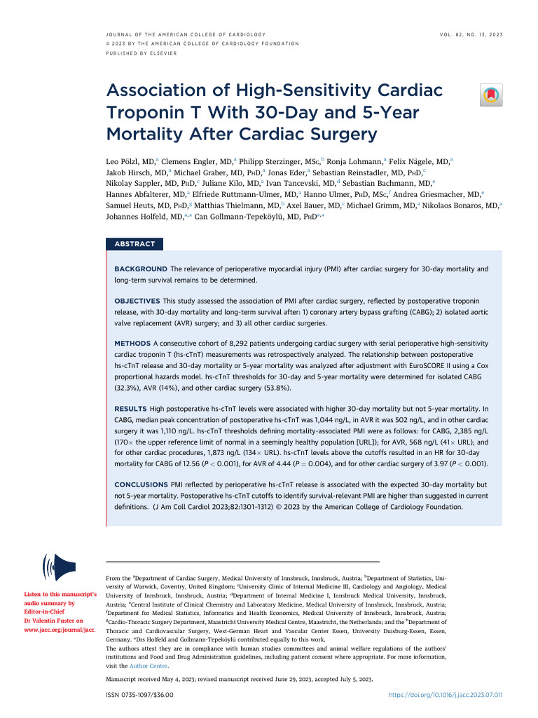 Pölzl Et Al 2023 Association of High Sensitivity Cardiac Troponin T ...