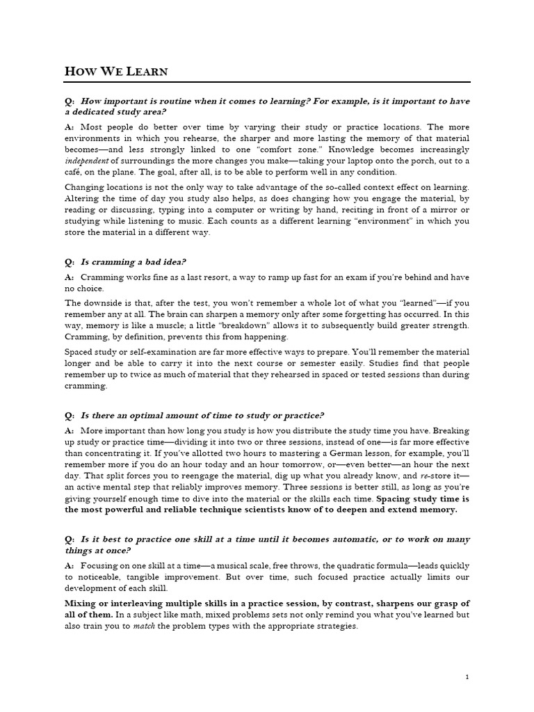 How we learn pdf memory learning