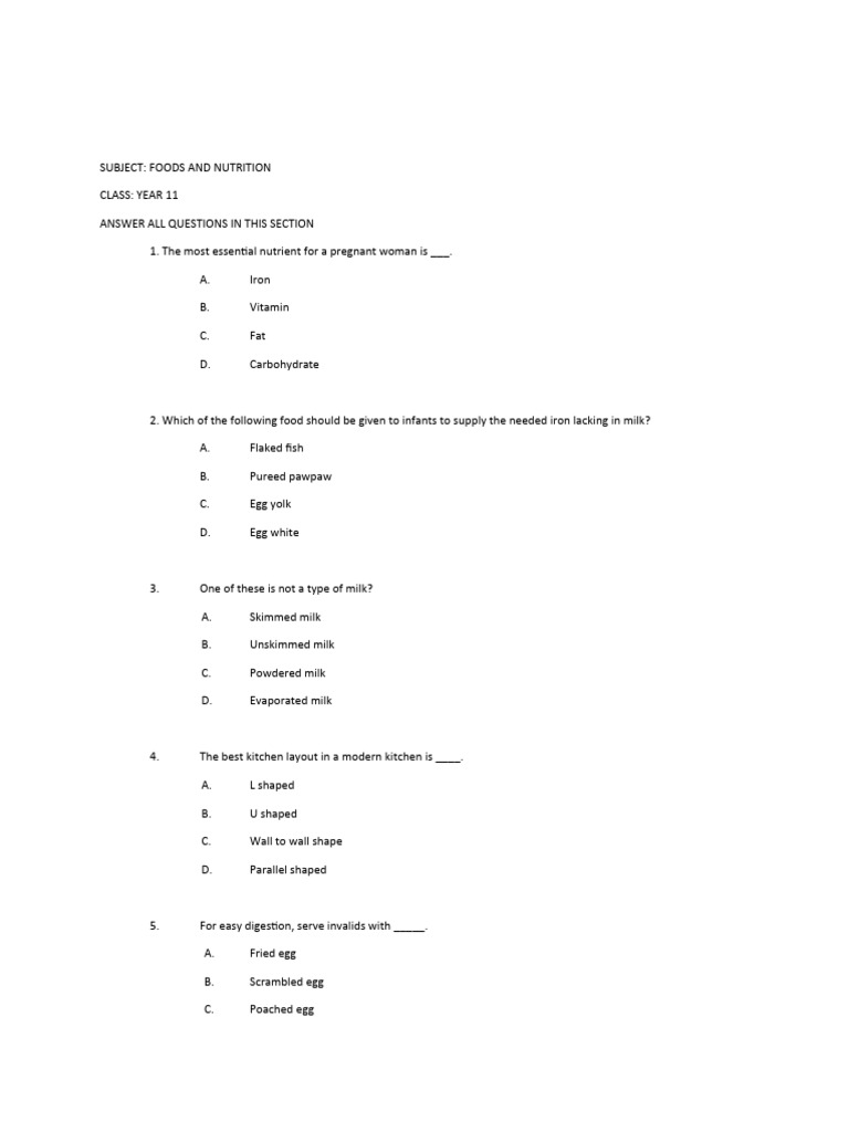 New Year 11 First Yerm Exam | PDF | Cooking | Egg As Food