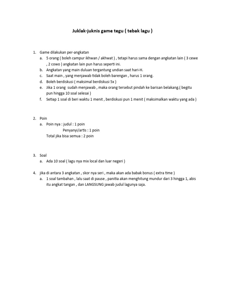 Jukak Juknis Game Tegu | PDF