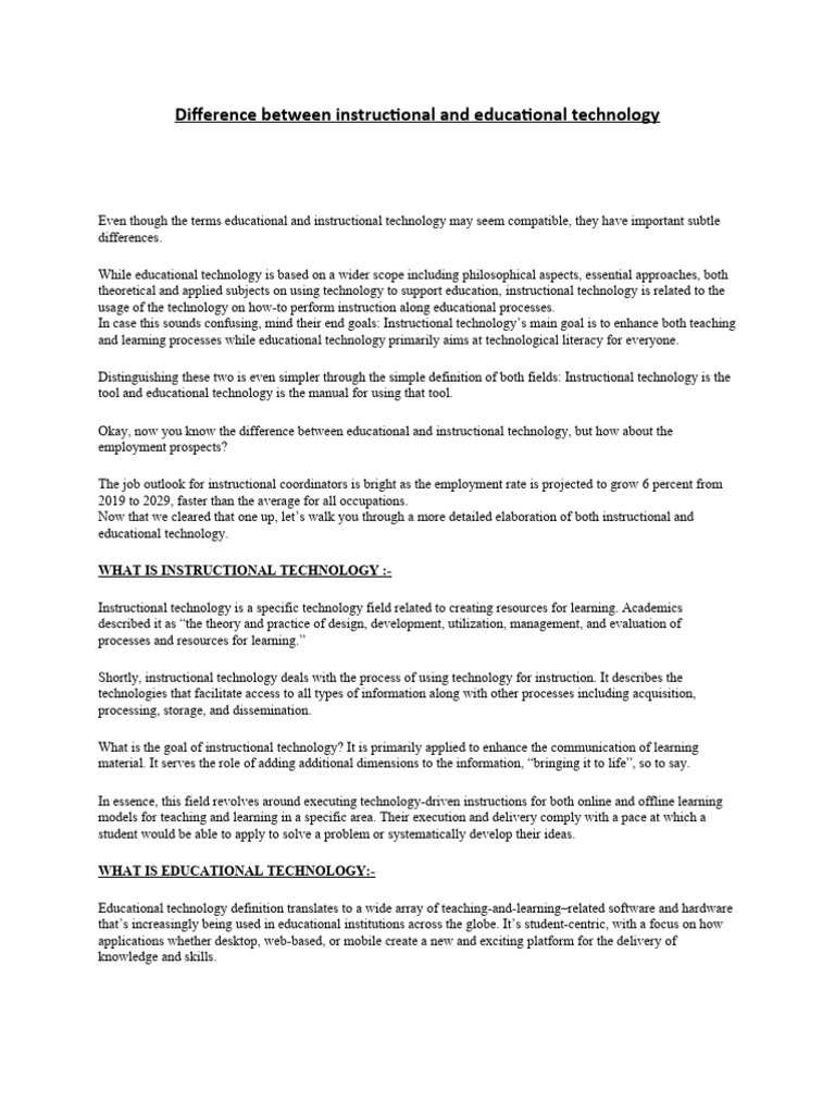 Distinguishing Instructional and Educational Technology | PDF ...