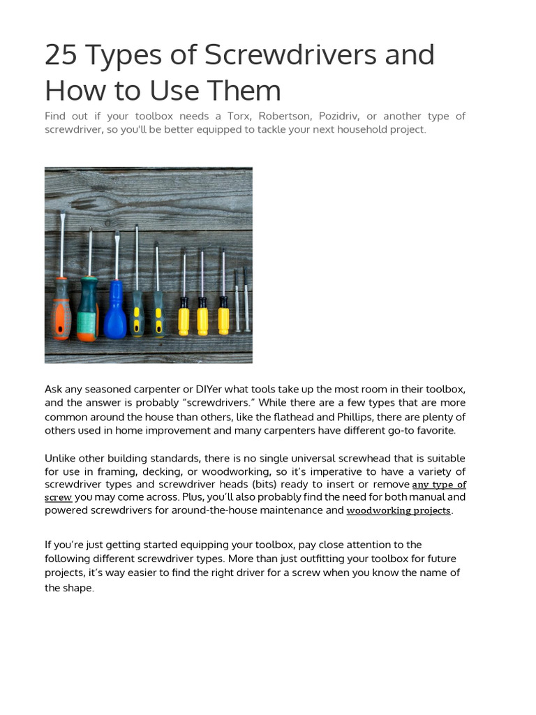 25 Screwdriver Types and Uses | PDF | Screw | Drill