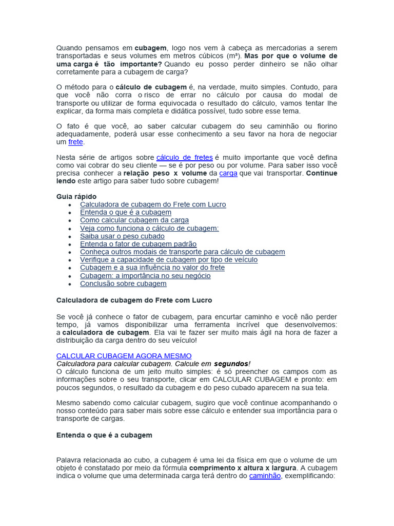 Cálculo Da Cubagem | Download grátis PDF | Densidade | Cálculo