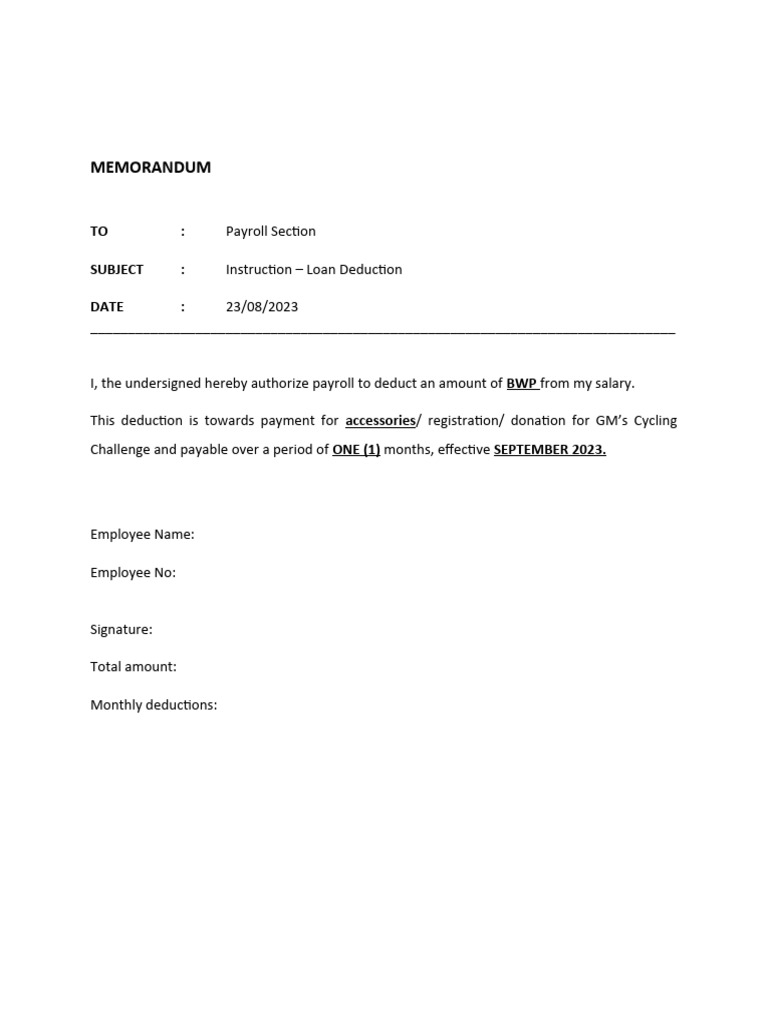 Memo - Deduction Form | PDF