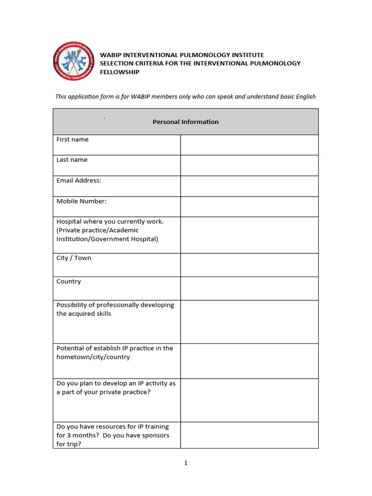 WABIP Interventional Pulmonology Fellowship Criteria | PDF