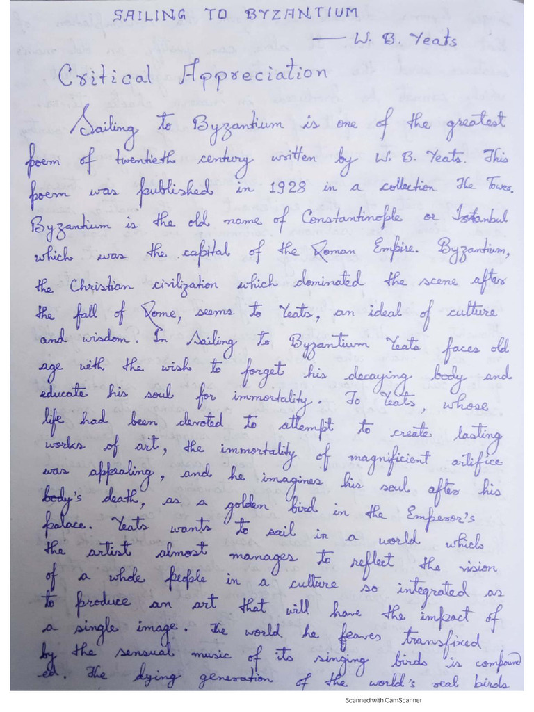 Sailing To Byzantium Critical Appriciation 2 PDF