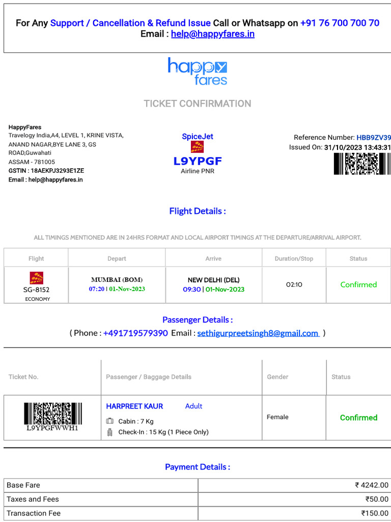 Ticket Confirmation PDF Aviation Transport