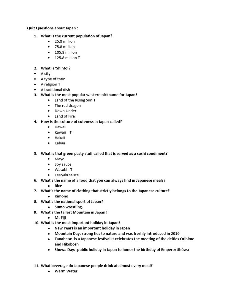 Quiz Questions About Japan | PDF