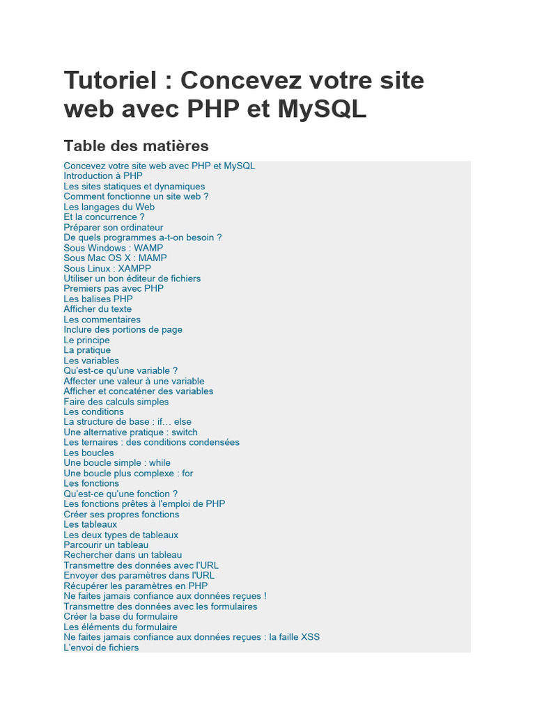 Créez votre site web avec PHP et MySQL | PDF | PHP | Internet et Web