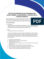 34.1 - POLÍTICA DE PREVENCIÓN DE DISCRIMINACIÓN, ACOSO LABORAL. - BH Trade Market.